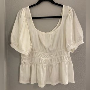 Anthropologie Maeve White Smocked Puff-Sleeved Top X-Large